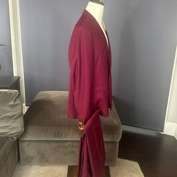Men’s Burgundy Slim Fit 2 Piece Suit One Button Size 44 Jacket 40 Pants NWT - Picture 3 of 15